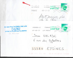 Prêt à Poster Lettre Verte Timbres De 20 G , Oblitérations MTP Toshiba Avec Parasite Et L'autre Postée à La Réunion - PAP: Sonstige (1995-...)