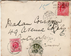 GREAT BRITAIN 1910 LETTER WITH BELGIAN SURCHARGE SENT TO ANTWERP - Cartas & Documentos