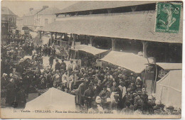 85 CHALLANS  - Place Des Grandes Halles Un Jour De Marché (TOP) - Challans