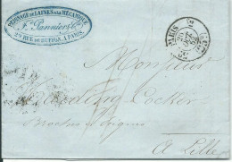 FRANCE LETTRE CACHET 25c PARIS  POUR LILLE ( NORD )  DE 1852 LETTRE COVER - 1849-1876: Classic Period