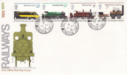 GB Engeland 1975 FDC FDC Sc #749-#752 Yvert 760/3 Stockton - Darlington First Steam Passenger Railway Train Preston Lanc - Trains