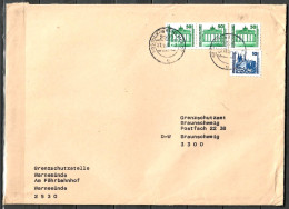 DDR MiNr. 3346 (3x) + 3344; Brandenburger Tor, Auf Portoger. Brief Von Rostock-Warnemünde Nach Braunschweig; C-359 - Storia Postale