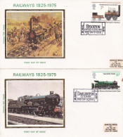 GB Engeland 1975 FDC 4x Sc #749-#752 Yvert 760/3 Stockton - Darlington First Steam Passenger Railway Train Darlington - Trains