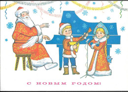 Russia 3K Picture Postal Stationery Card 1980 Unused. New Year Christmas Greetings Santa Claus Piano - 1980-91