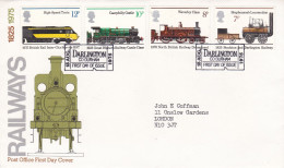 GB Engeland 1975 FDC  Sc #749-#752 Yvert 760/3 Stockton - Darlington First Steam Passenger Railway Train Darlington - Trains