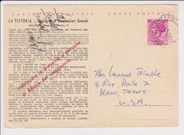 Italia 1963 Assicurativa Di Volo Intero Postale Siracusana Lire 40 Assicurazione La Vittoria X USA Alamo Texas LEGGI - Postwaardestukken