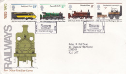 GB Engeland 1975 FDC  Sc #749-#752 Yvert 760/3 Stockton - Darlington First Steam Passenger Railway Train Shildon - Trains