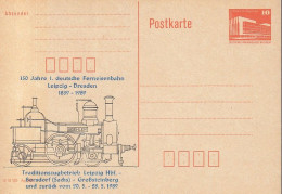 DDR PP 19 II, Ungebraucht, 150 Jahre 1. Deutsche Ferneisenbahn Leipzig-Dresden, Dampflokomotive, 1989 - Postales Privados - Nuevos