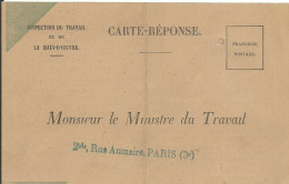 FRANCE CARTE REPONSE INSPECTION DU TRAVAIL  POUR UNE CUISINIERE DE 1947 LETTRE COVER - Civil Frank Covers