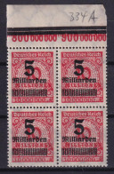 Deutsches Reich 334 AP G Oberrand 4er Block 5 Mrd M Auf 10 Mio M Postfrisch - Other & Unclassified