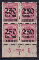 Deutsches Reich 295 Unterrand Mit HAN 4er Block Ziffern 250 Tsd Auf 500 M ** - Autres & Non Classés