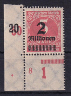 Deutsches Reich 312 A Eckrand Links Unten Mit PL.Nr. 8  2 Mio Auf 5000 M ** /3 - Altri & Non Classificati