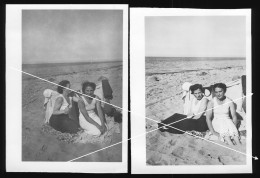 2x Orig. Foto 30er Jahre Süße Mädchen Zusammen Am Strand, Cute Girls Together On The Beach - Persone Anonimi