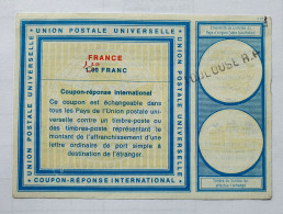 Coupon-réponse International - Type Vienne - France 1,00F Rayé 1,10 F - Toulouse RP - Antwoordbons