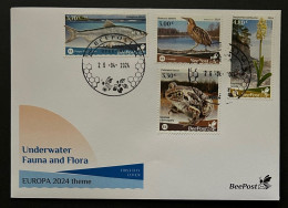 Estonia 2024 Water Flora And Fauna Bird Frog Fish Orchid Europa BeePost Set Of 4 Stamps FDC - Estonia