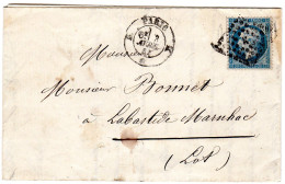 Paris - LAC Affr N° 22 Obl Losange K (petit Logement) Tàd Type 1521 K*K - 1849-1876: Periodo Classico