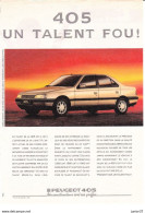 3 Feuillets De Magazine Peugeot 405 SRI 1988 & GL 1400 Cm 1989 - Voitures