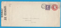 ENTIER POSTAL DE NEW YORK POUR AMSTERDAM,OUVERTE PAR LA CENSURE US,1917. - 1941-60