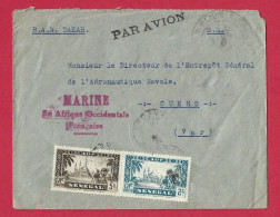 !!! LETTRE PAR AVION DE LA BASE AÉRONAVALE DE DAKAR, SÉNÉGAL POUR LA FRANCE, CACHET DE LA MARINE NATIONALE EN AOF - Cartas & Documentos