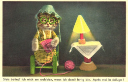 ILLUSTRATION, CAT, KNITTING, ANIMAL, HUMOUR, LAMP, SWITZERLAND, POSTCARD - Non Classés