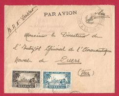 !!! SÉNÉGAL, LETTRE FM PAR AVION DE LA BASE AÉRONAVALE DE DAKAR POUR LA FRANCE, CACHET MARINE NATIONALE SERVICE À LA MER - Briefe U. Dokumente