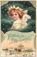 CHRISTMAS, HOLIDAY, CELEBRATION, ANGEL, GIRL, CHILD, ARCHITECTURE, ILLUSTRATION, SWITZERLAND, POSTCARD - Other & Unclassified