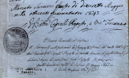 SARSINA 19/5/1843 - SIGILLO E FIRMA DEL VICARIO SU LETTERA DA MERCATO SARACENO  PREPOSTO DI S.MARIA NUOVA - Documents Historiques