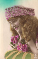 FANCY CARDS, WOMAN WITH HAT, FLOWER, PORTRAIT, BELGIUM, POSTCARD - Femmes