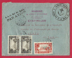 !!! LETTRE FM PAR AVION DE LA BASE AÉRONAVALE DE DAKAR POUR LA FRANCE DE 1942, CACHET ETAT-MAJOR DE LA MARINE EN AOF - Covers & Documents