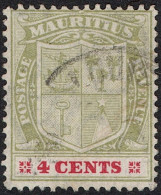 MAURITIUS 1910 KGV 4c Pale Yellow-Green And Carmine SG184 FU - Maurice (...-1967)