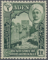 Aden - Qu'aiti State In Hadhramaut: 1942 "Du'an" 1r. Green Variety "A Of CA Miss - Jemen