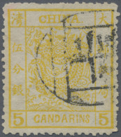 China: 1882, Large Dragon Thicker Paper 5 Ca. Lemon Canc. Black Seal "Shanghai" - 1912-1949 République