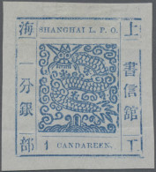 China - Shanghai: 1865, Large Dragon Non-seriffed, 1 Ca. Blue On Pelure Paper, P - Andere & Zonder Classificatie