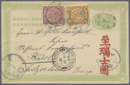 China - Postal Stationery: 1907, Card Oval 1 C. Light Green Uprated Coiling Drag - Postales