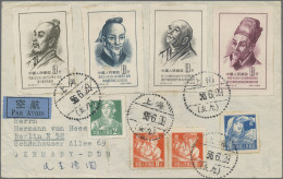 China (PRC): 1955, Scientists (C33) S/s, Four Cut-outs With Uprate On Airmail Co - Briefe U. Dokumente