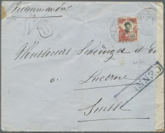 French Indochine: 1918, Registered Envelope (vertical Fold) Addressed To Switzer - Briefe U. Dokumente