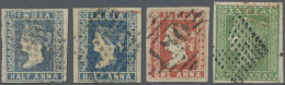 India: 1854 Lithographed ½a. Blue (two Singles) And 1a. Red Plus 2a. Green, All - 1854 Britische Indien-Kompanie