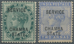 India - States: CHAMBA-Officials 1887-98, ½a Green And 2a Both With Ovpt Variety - Other & Unclassified