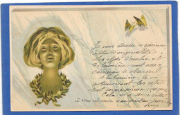 ART NOUVEAU - Portrait Femme Aux Deux Papillons - Autres & Non Classés