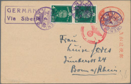 Japanese Post In China: 1930/40, Dairen, Three Entires: 13 Sen Ocre Pair Tied "D - 1943-45 Shanghai & Nanchino