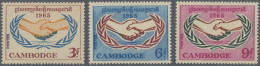 Cambodia: 1965 'Intern. Cooperation': Set Of Three UNISSUED Values (3r., 6r. And - Kambodscha
