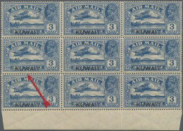 Kuwait: 1933 India Air 3a. Optd. "KUWAIT" Showing Variety "Q For O In POSTAGE" O - Kuwait