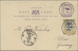 Labuan: 1895 Postal Stationery Double Card 1c+1c Uprated 3c And Used To Germany, - Altri & Non Classificati