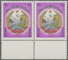 Laos: 1983 10k. Optd. "1983" In Red, Bottom Marginal Pair, Mint Never Hinged, Li - Laos