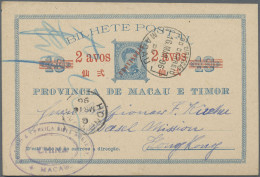 Macau - Postal Stationery: 1896, Card 2 Avos PROVISORIO/10 R. Blue Canc. "MACAU - Postal Stationery