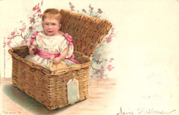 ILLUSTRATION, CHILD IN A BOX, GIFT, FLOWERS, SWITZERLAND, POSTCARD - Abbildungen