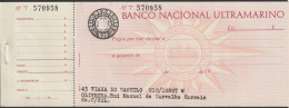 Portugal, Cheque - Banco Nacional Ultramarino. Viana Do Castelo - Assegni & Assegni Di Viaggio