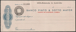 Portugal, Cheque - Banco Pinto & Sotto Mayor. Campo De Ourique, Lisboa - Cheques & Traveler's Cheques