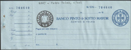 Portugal, Cheque - Banco Pinto & Sotto Mayor. Santos O Velho, Lisboa - Cheques & Traveler's Cheques