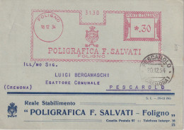 1934  Busta Con Affrancatura Meccanica Rossa EMA  POLIGRAFICA F.SALVATI FOLIGNO - Marcophilia